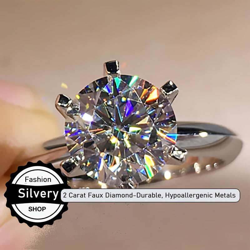 Bague classique et simple plaquée argent 2 carats, hypoallergénique, idéale pour mariage ou fiançailles, symbole d’un engagement éternel