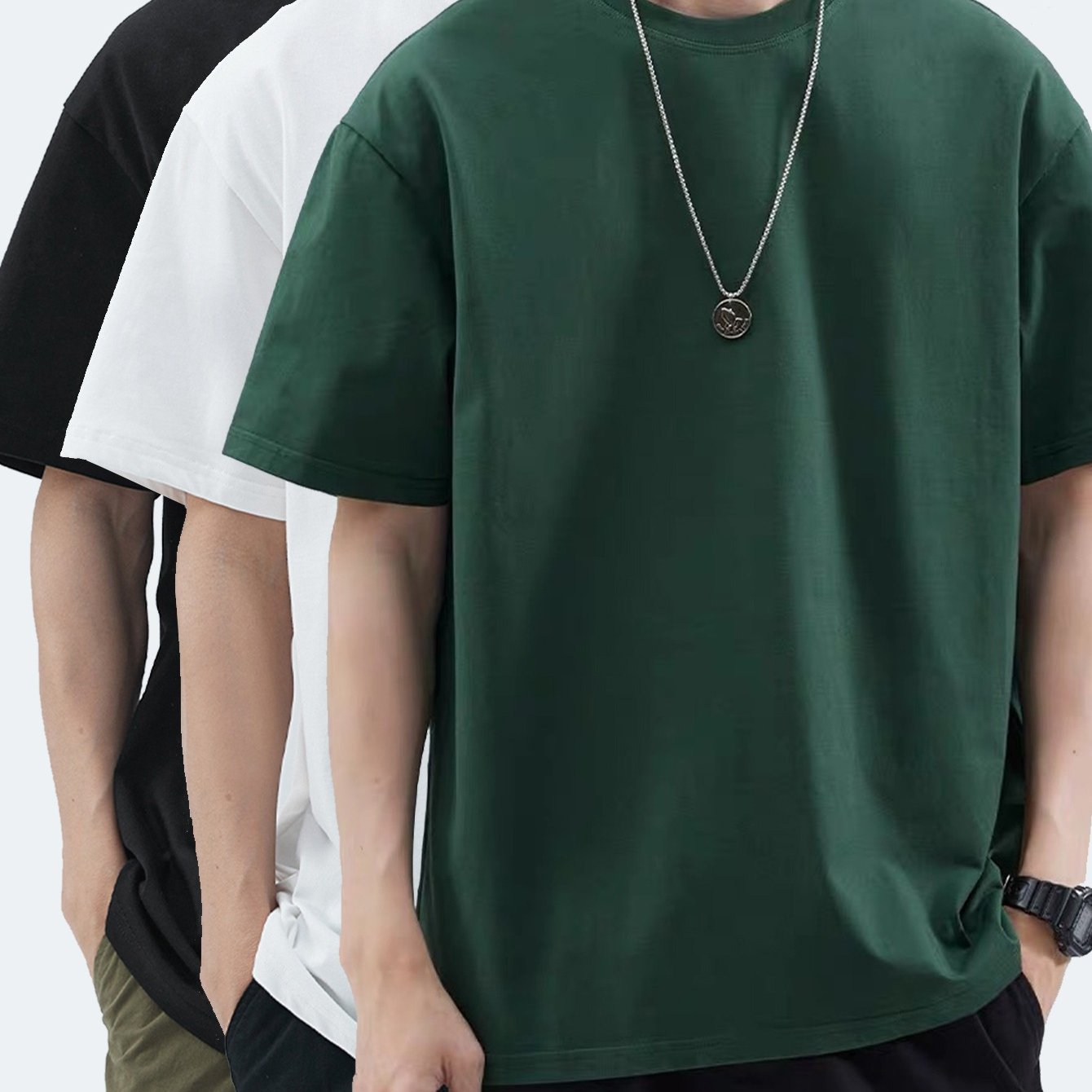 3pcs Men'S Heavyweight 100% T-Shirts - Summer Casual Short Sleeve Round Neck Tees with Geometric Pattern, Breathable & Durable, Regular Fit for Casual Attire, T Shirts, Comfortable Clothing, Minimalist Design, Soft Texture Sh