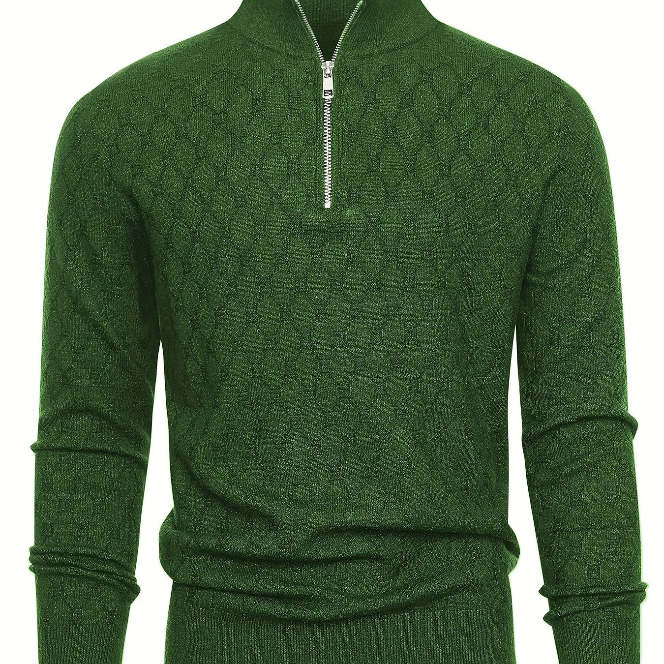 Men's Slim-Fit Half-Zip Sweater with Stand Collar - Soft Stretch Blending (Suitable for) - Half-Zip Front & Geometric Pattern - Business Casual Winter Wear - Fall Winter Wardrobe Essential - Hand Washable Long Sleeve Blazer f