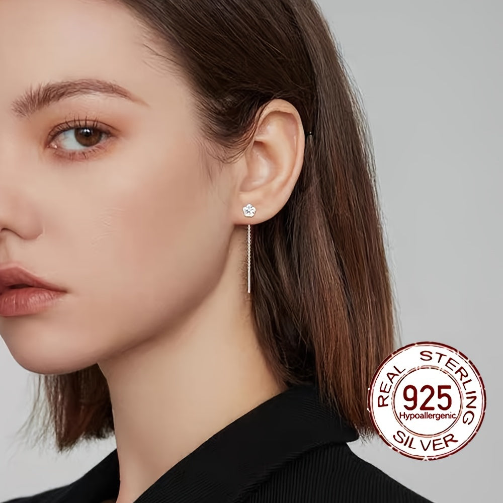 0,6 g S925 argent pur hypoallergénique brillant zircon synthétique combiné avec zircon cubique pendentif longue chaîne fil élégant minimaliste boucle d'oreille piercing