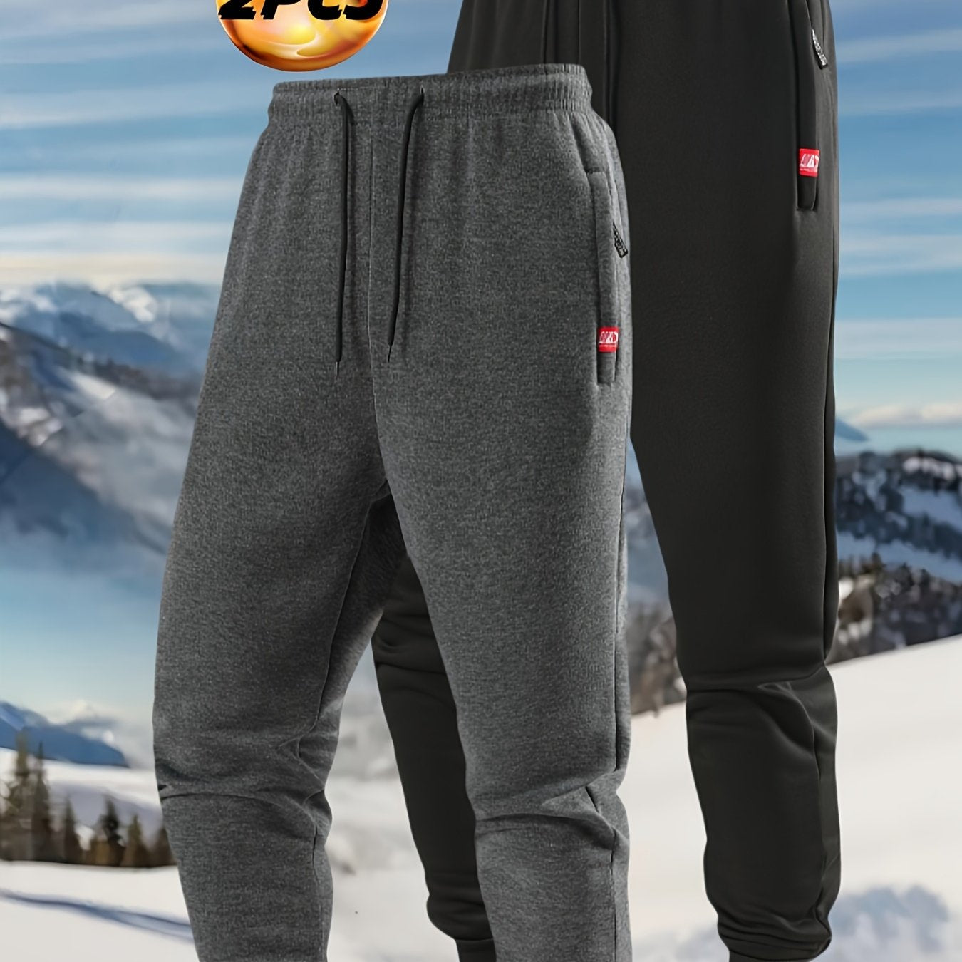 2pcs Joggers Homme – Doublure Polaire, Loose Fit, Cordon, Poches, Automne/Hiver