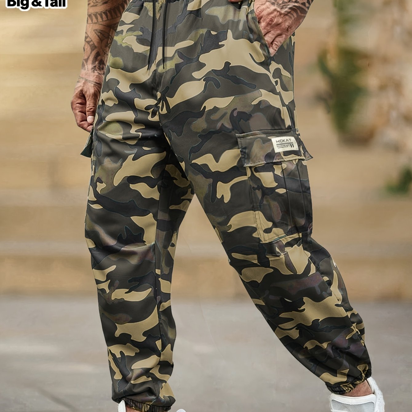Pantalon camouflage grande taille  pour homme – poches à rabat, taille à cordon, cargo outdoor respirant, idéal chasse et tenue décontractée, printemps/automne, coupe régulière