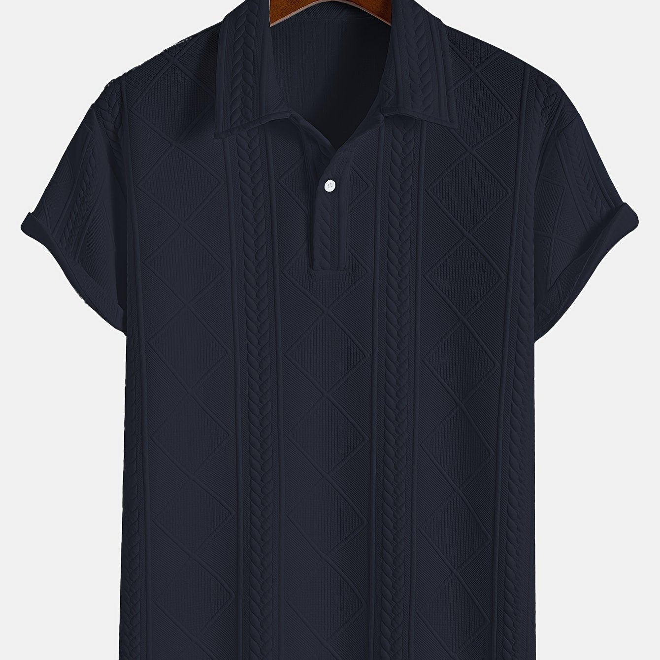 Men'S Stylish Knitted Polo Shirt with Wheat Ear Geometric Patterns, Made from Skin-Friendly Material, Featuring a 4/1 Button Half-Placket, Perfect for Casual Wear, Simple And Versatile for Commuting, Trendy And Fashionable