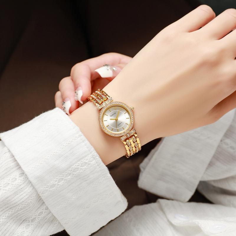 Montre Femme de Luxe – Minimaliste, Mouvement Quartz, Boîtier Rond en Alliage, Cadran Blanc avec Accents Dorés, Élégante pour Quotidien et Occasions Formelles