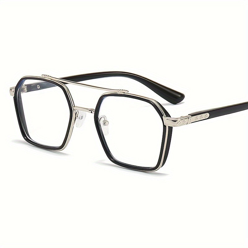 Trendy Full Rim Square Eyeglasses for Men & Women - Spectacle Frame with Golden-Tone Metal Accents, Black PC Material, Clear Lenses, Stylish Retro Design, Eyewear|Elegant Golden Accents|Lightweight Glasses