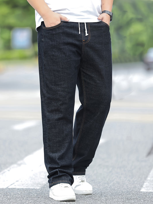 Jeans grande taille pour homme – coupe droite ample, taille haute élastique, style simple et polyvalent, pantalon long automne/hiver, grande taille