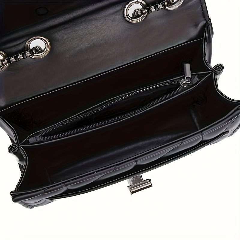 Sac bandoulière mini noir élégant à motif tartan pour femmes – bandoulière réglable, fermeture tourniquet, simili cuir doublé PVC, style urbain, non lavable