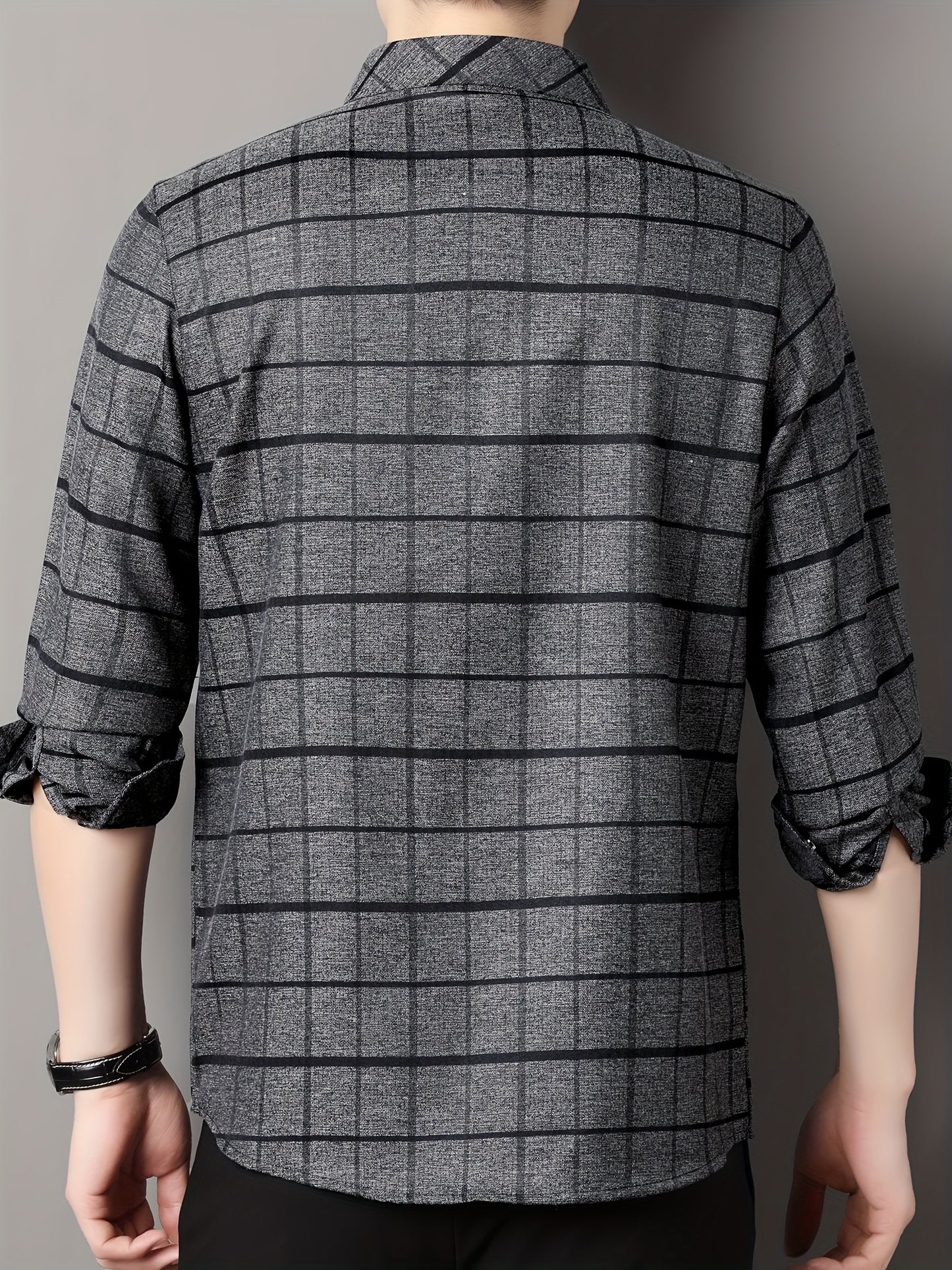 Men'S Long-Sleeve Checkered Shirt, Stylish And Casual, Perfect for Everyday Wear.