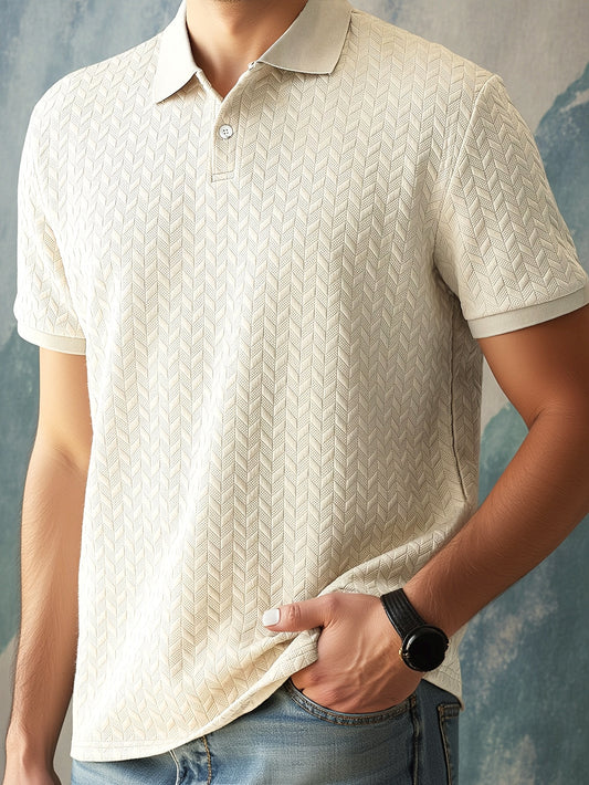 Men'S Casual Solid Color Polo Shirt with Lapel Collar, Short Sleeve Knit Fabric, 97% Polyester 3% Spandex, Slight Stretch, Regular Fit, Summer Wear - 280gsm