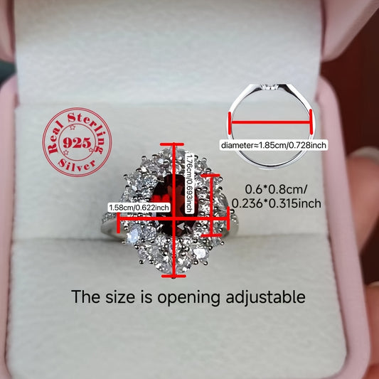 A Natural Garnet Ring with an Adjustable S925 Silver Band, Perfect for Engagement Or Anniversary Gifts.