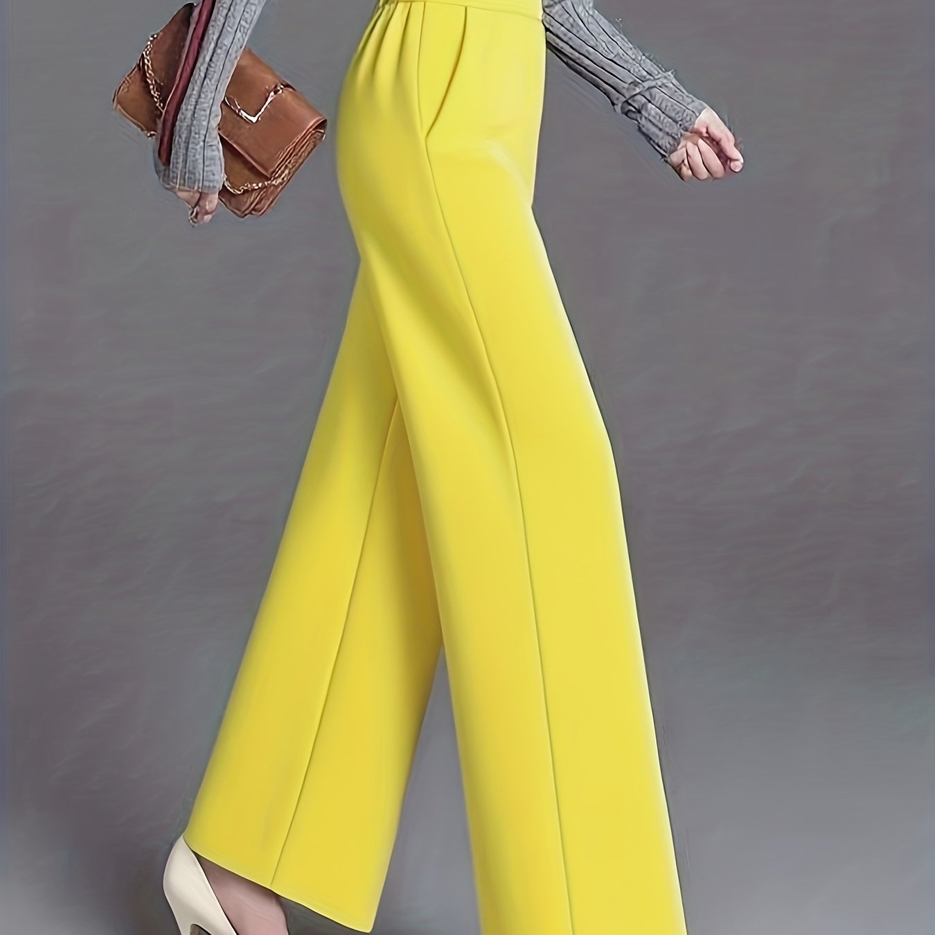 Pantalon Femme Grande Taille Élégant – Taille Haute, Jambe Large, Couleur Unie Rose et Bleu Marine