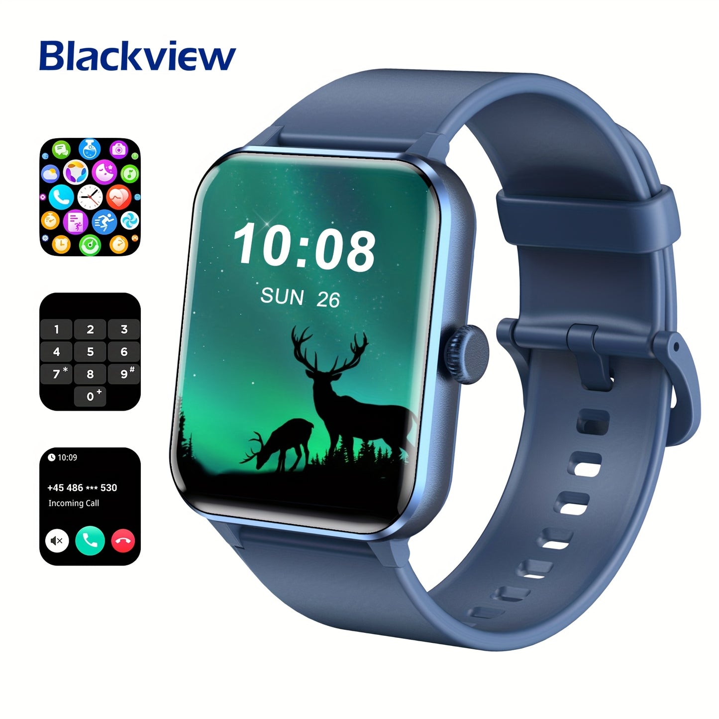 Montre Connectée Homme – Écran 4,7 cm, Appels (Répondre/Appeler), Tracker Fitness, 100+ Modes Sport, Suivi en Temps Réel, Podomètre – Compatible iPhone et Android, Cadeau Idéal