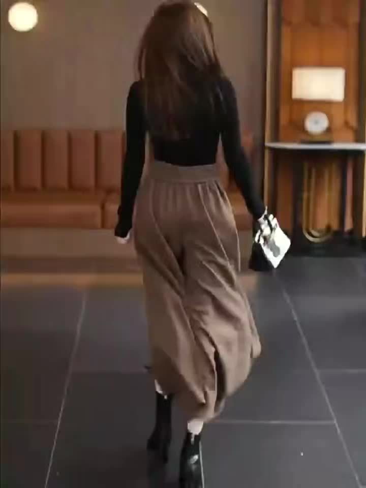 Pantalon Femme Taille Haute – Jambe Large Doublé Polaire, Taille Élastique, Confortable, 7/8, Automne/Hiver