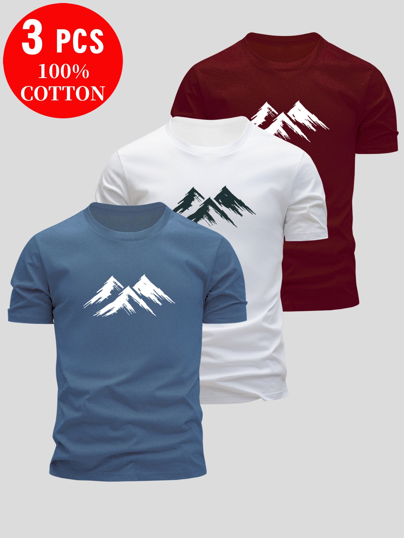 3pcs 100% Cotton T-Shirts, Simple and Elegant Design, 100% Breathable Comfort for Sports & Outdoor Activities