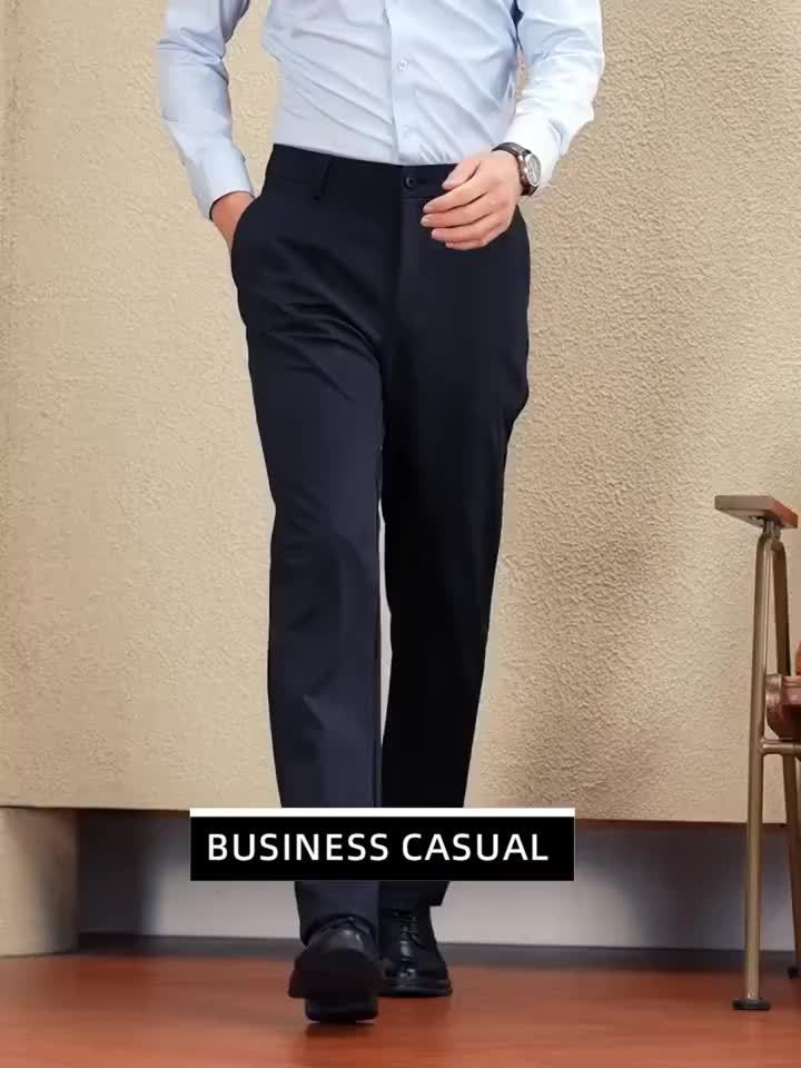 3pcs Pantalons Homme Business Casual – Stretch, Anti-Rides, Tout Saison, Logo, Zipper, Regular Fit