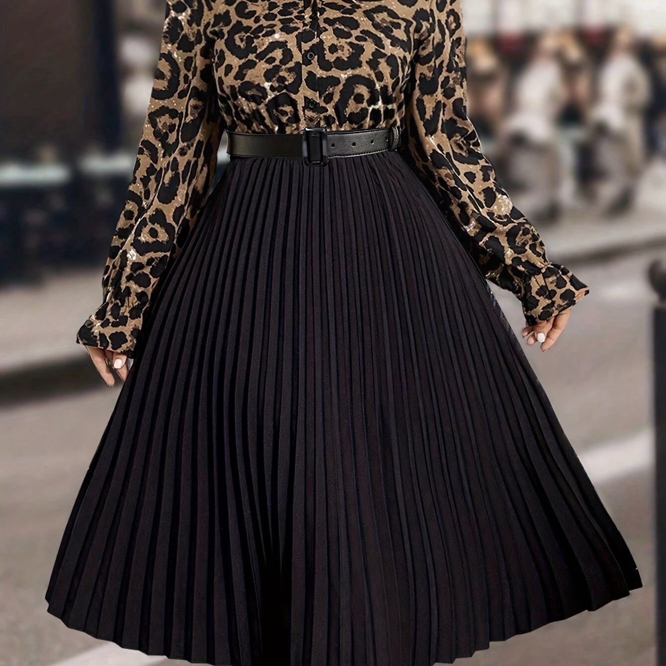 Plus Size, Women's Spring Summer Autumn Fashion Casual Long Sleeve Pleated Elegant Dress