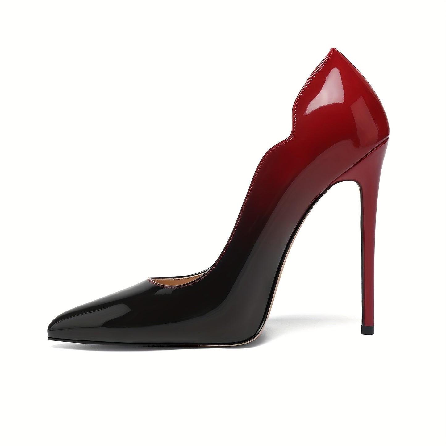 Escarpins Femme à Talons Aiguilles – Bout Pointu, Dessus Simili Brillant Noir et Rouge, Semelle Intérieure Confort PU et Semelle Caoutchouc, Idéaux pour Printemps, Mariages, Soirées