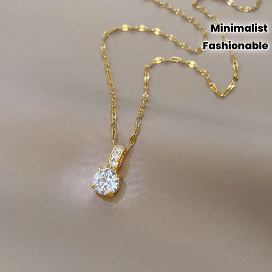 Collier pendentif en acier inoxydable plaqué or – zirconia synthétique micro-incrusté, chaîne réglable minimaliste tendance, bijou cadeau pour femme