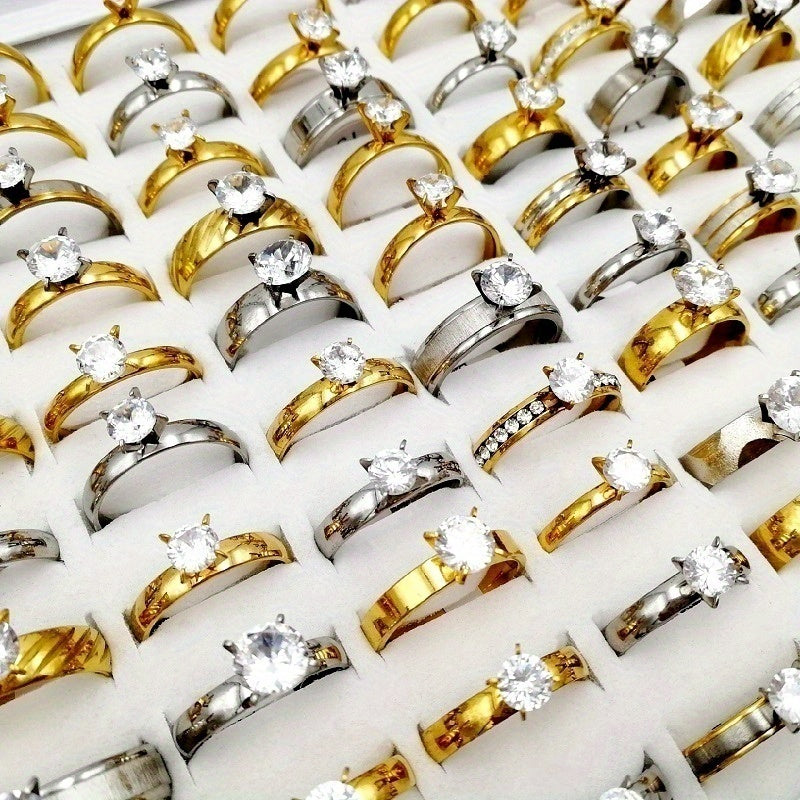 Wholesale 20pcs/pack of Women's Fashionable Stacked Rings Stainless Steel Rings Suitable for Men and Women with Ring Sizes Ranging From 17mm to 21mm Mixed Design Suitable for Parties Gatherings Gifts Charm Finger Rings Set Wi