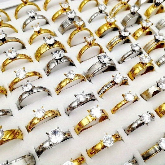 Wholesale 20pcs/pack of Women's Fashionable Stacked Rings Stainless Steel Rings Suitable for Men and Women with Ring Sizes Ranging From 17mm to 21mm Mixed Design Suitable for Parties Gatherings Gifts Charm Finger Rings Set Wi