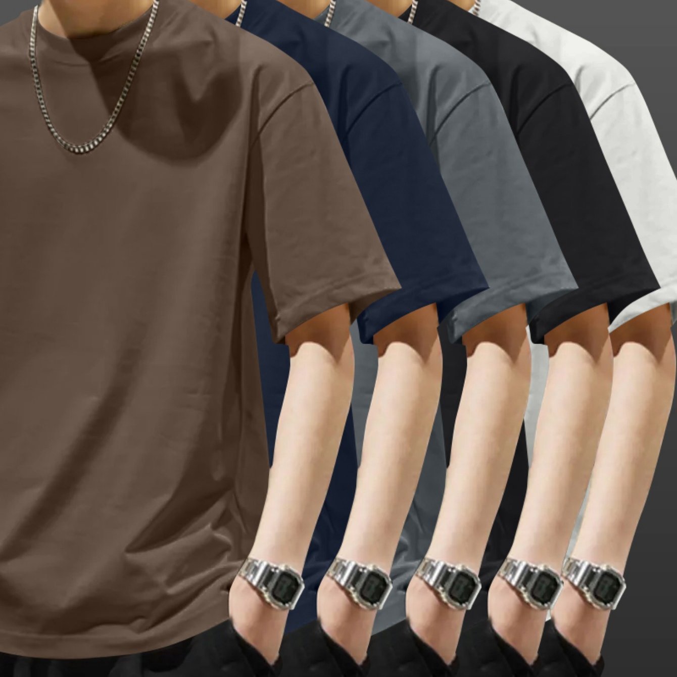 5pcs Pack Men's Heavyweight 100% Cotton T-Shirts - Casual Round Neck Short Sleeve Tees Suitable for Casual Attire, Gym, Office & Social Events - Pack Discount, Machine Washable Basic Wardrobe Staple (No Price Display Limitati