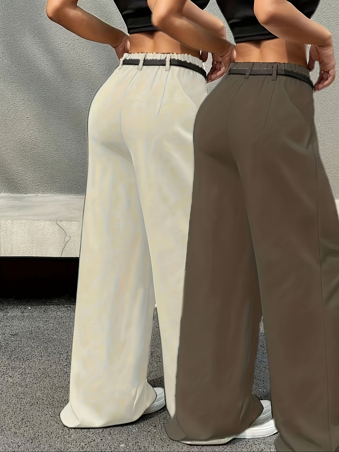 Lot de 2 Pantalons Femme Élégants Taille Haute Plissés – Jambe Large