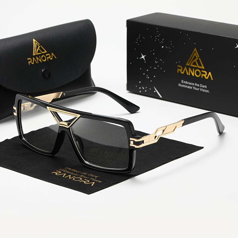 RANORA 1 Retro Square Double-Bridge Fashion Glasses, Equipped with PC Lenses, Suitable for Everyday Casual Retro Style, Includes a Protective Case, Without Battery