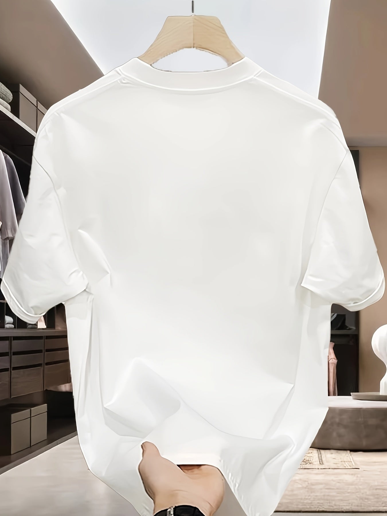 Men's Heavyweight 100% Cotton Oversized T-Shirt with White & Brown Bird Print - Summer Casual Round Neck Short Sleeve Relaxed Fit Large Size Breathable Casual Attire, Versatile Layering Essential for Men (Machine Washable) -