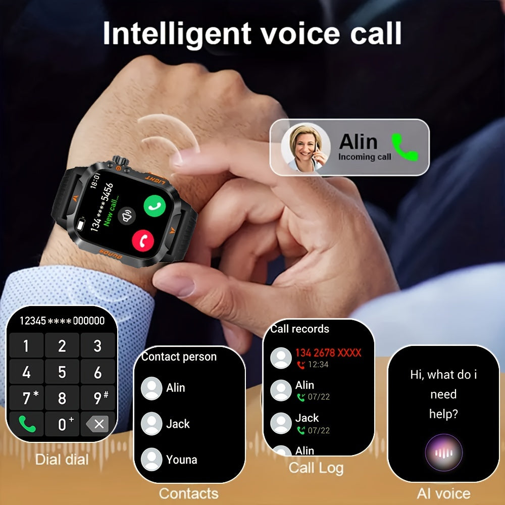 QTLJJBY Men's Smartwatch - 2.02" HD Display, Call & Text Functionality, Camo Design With Altimeter, Barometer, LED Flashlight, Sleep Tracker And 600mAh Battery - Perfect For Fitness & Outdoor Adventures