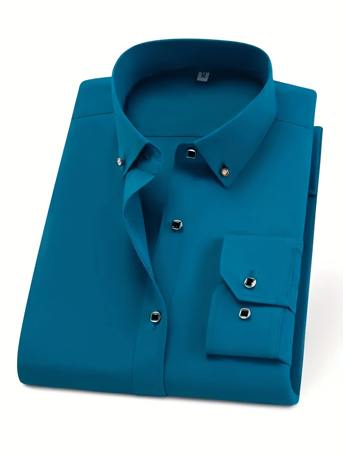Spring and Autumn Long-Sleeve Shirt for Men, Stylish Business Casual Wrinkle-Resistant Dress Shirt with Diamond Buttons, Regular Fit Solid Color