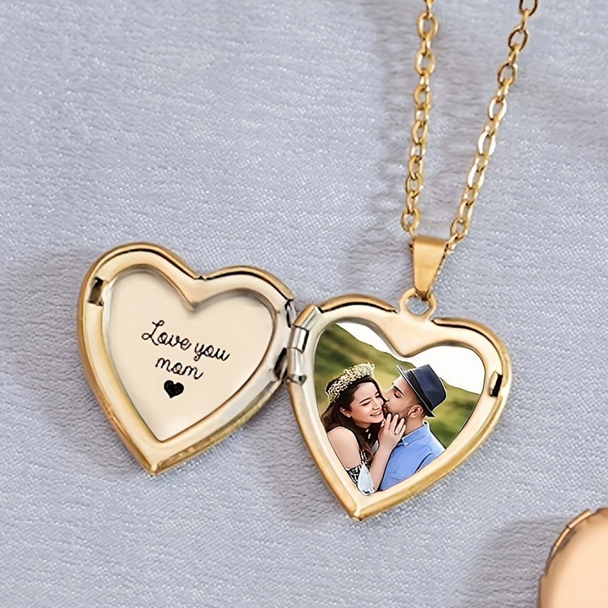 Collier pendentif cœur personnalisé avec photo, bijou en acier inoxydable gravable