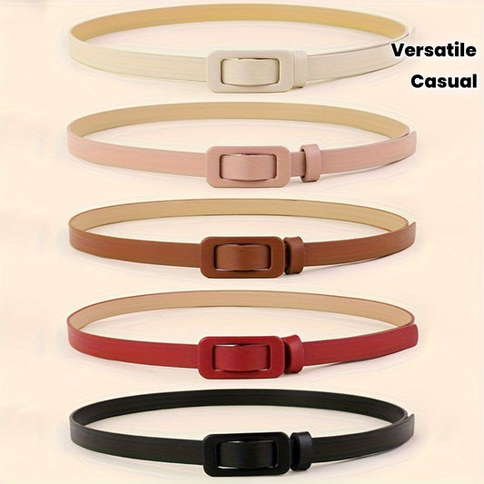 Lot de 5 ceintures fines à boucle carrée – Couleurs candy, ceintures polyvalentes décontractées pour jeans et pantalons, ceintures en simili cuir pour femmes