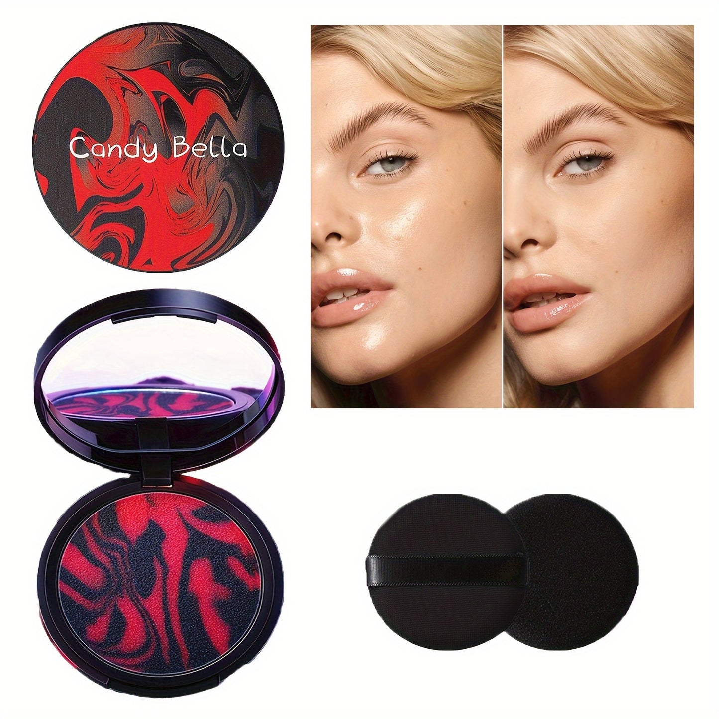 Poudre compacte– Réduit les pores, absorbe l’huile, floute les imperfections, finition parfaite, primer pour base de maquillage et fixation, contrôle de l’huile avant et après le maquillage