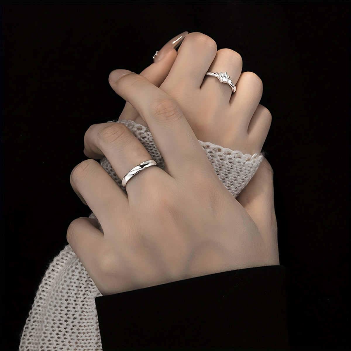 Set of 2 Cubic Synthetic Zircon Engagement Rings, Silver Plated Wedding Proposal Jewelry for Women, Promise Ring, Engagement Ring, Eternity Ring, Wedding