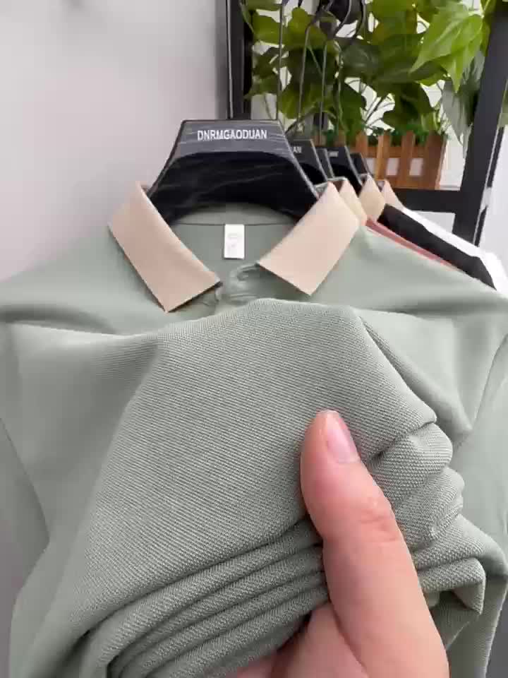 Men's Stylish Embroidered Shirt - Casual Short Sleeve, Button-Up Collar, White with Gray Collar & Cuff Accents, Soft Polyester Fabric, Perfect for Golf or Casual Attire, Golf Shirt | Embroidered Collar Detail | Smooth Texture