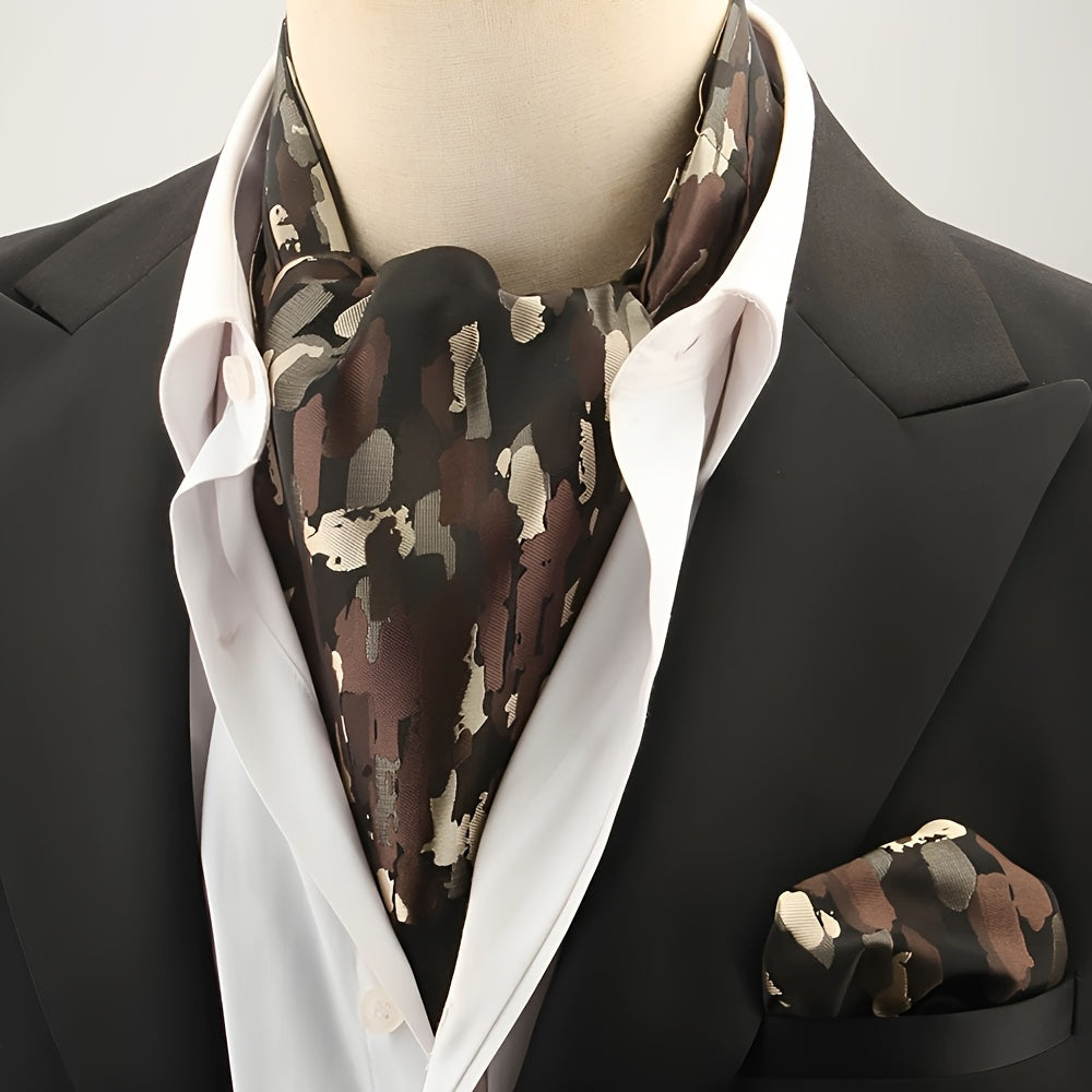 2pcs Ascot Homme – Écharpe et Pochette Style Rétro Britannique pour Mariages et Événements, Motifs Pois/Paisley/Fleur