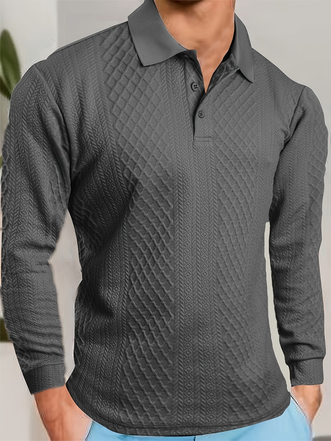 Men's Fashion Casual Business Shirt | High-end Solid Color Jacquard Collar T-shirt | Essential Golf Suit | Breathable and Warm | Indoor Party and Outdoor Sports | Wardrobe Must-have Leisure Vacation Trendy Style | Middle East