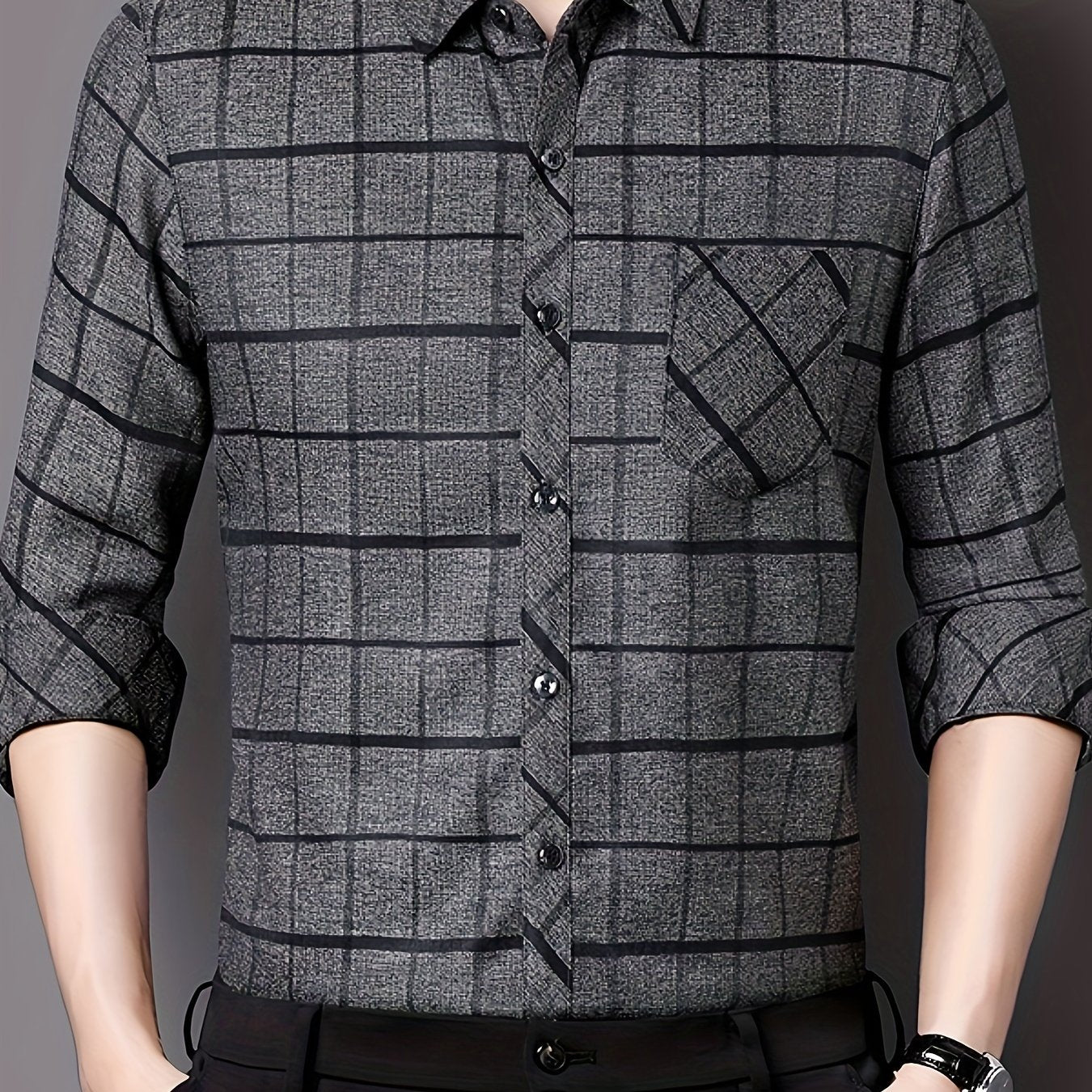Men'S Long-Sleeve Checkered Shirt, Stylish And Casual, Perfect for Everyday Wear.