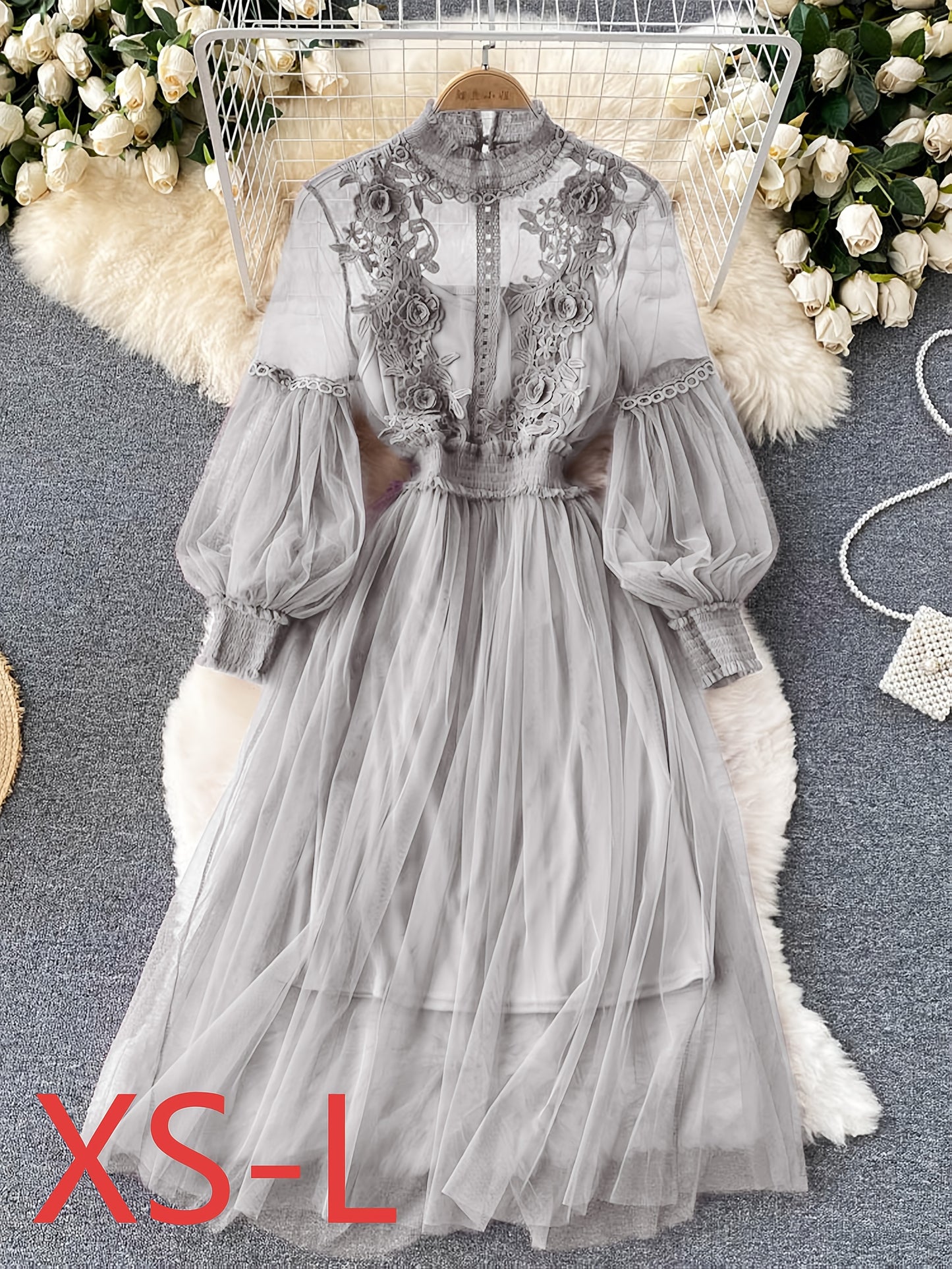 Ensemble Robe Élégante Femme – Blouse Transparente Brodée Florale avec Manches Lanternes, Jupe Longue Fluide, Débardeur en Dentelle, Idéal Printemps/Été/Automne, Cadeau Luxueux pour Femme