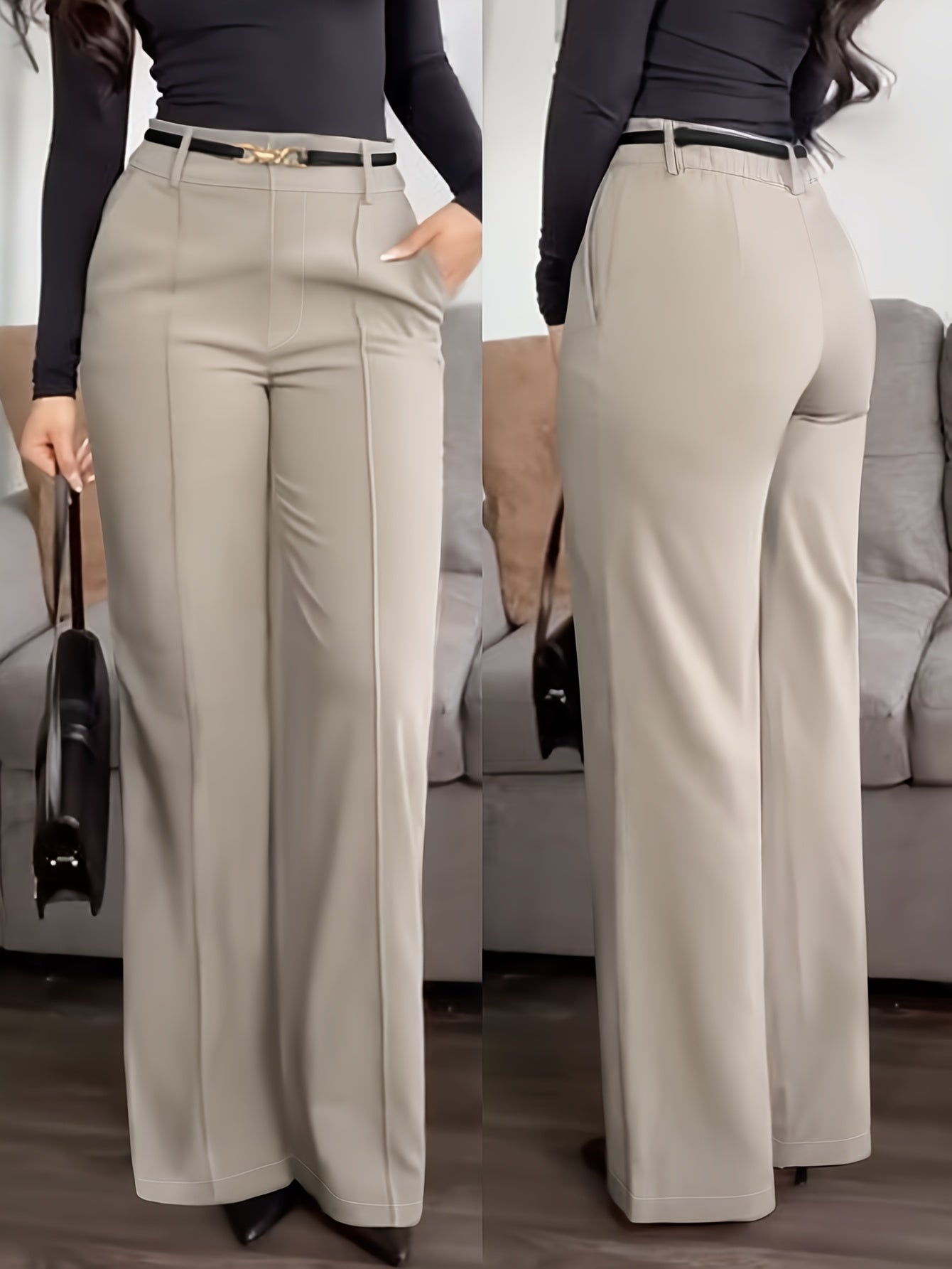 Pantalon Femme Élégant Jambe Large avec Ceinture – Style Bureau et Décontracté