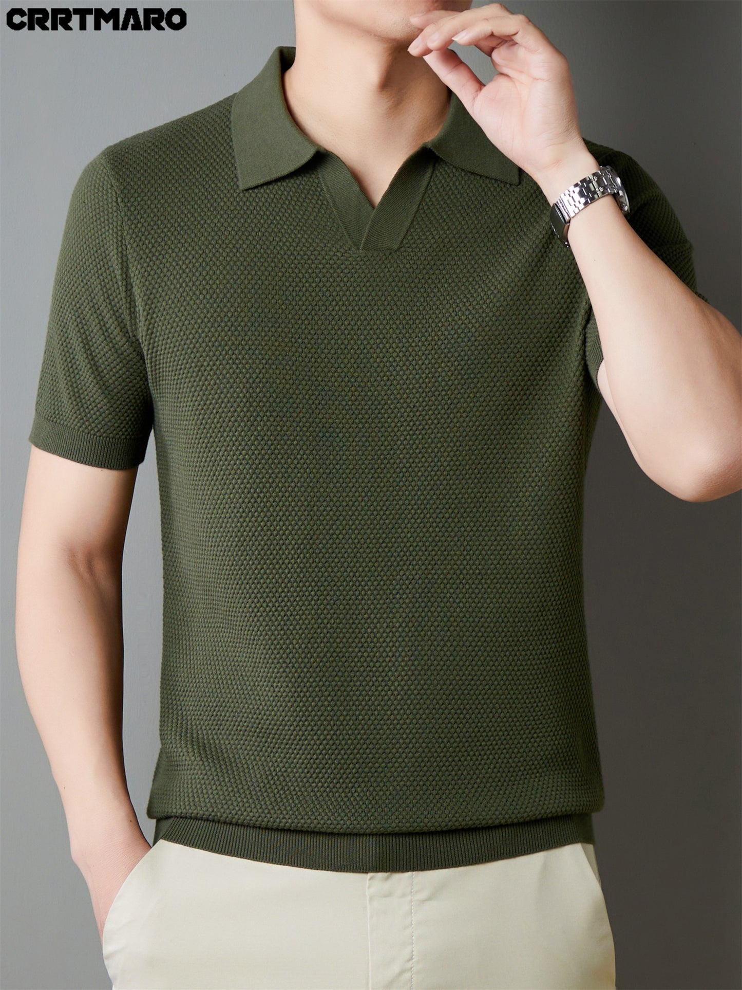 Men's 100% Cotton Shirt - Classic Fit Casual Short Sleeve, Solid Color Button- Collar for Spring/Fall, Versatile for Office & Casual Attire