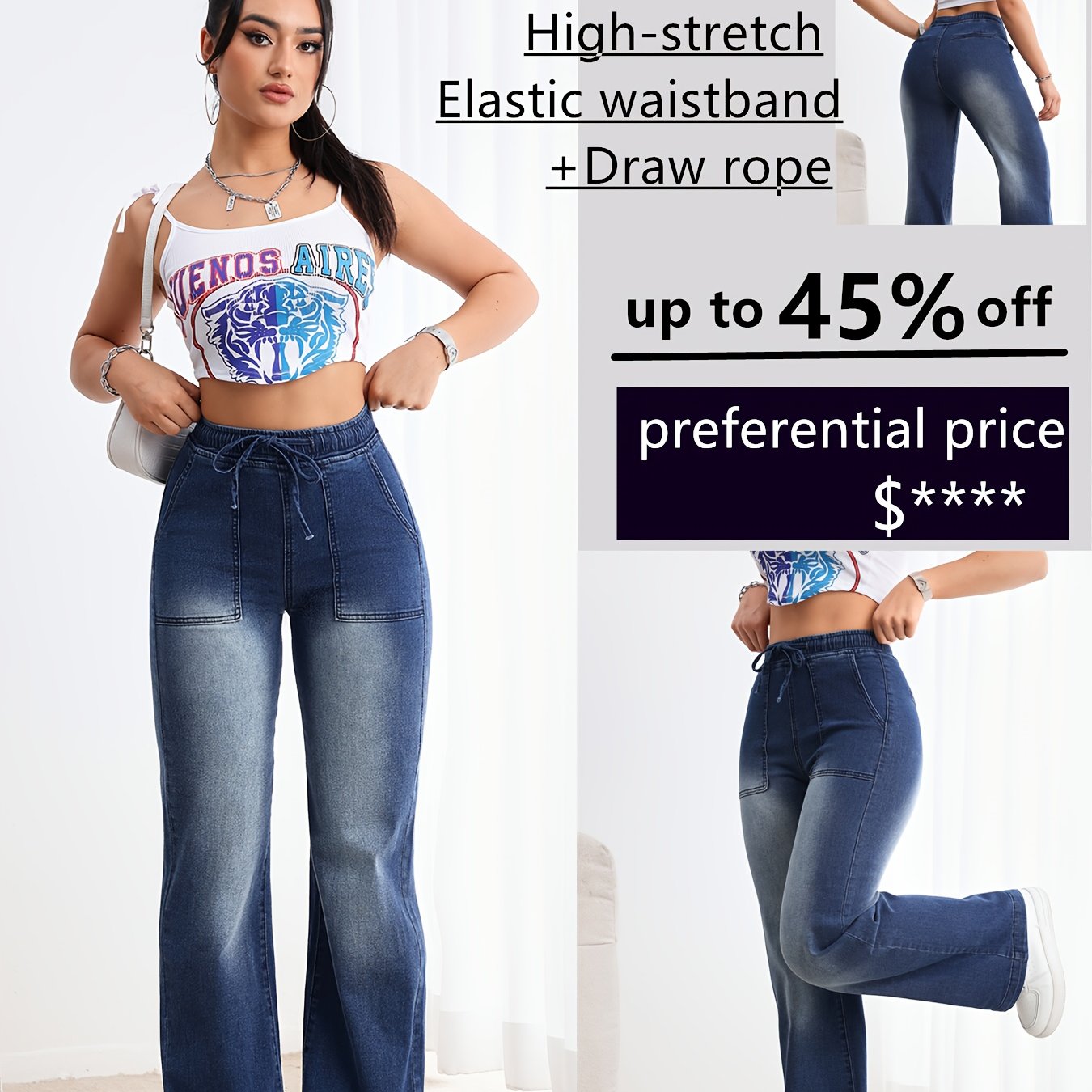 Jeans Femme Denim Doux Stylé Extensible Jambe Droite Poches Multiples Confort Quotidien Slim-Fit