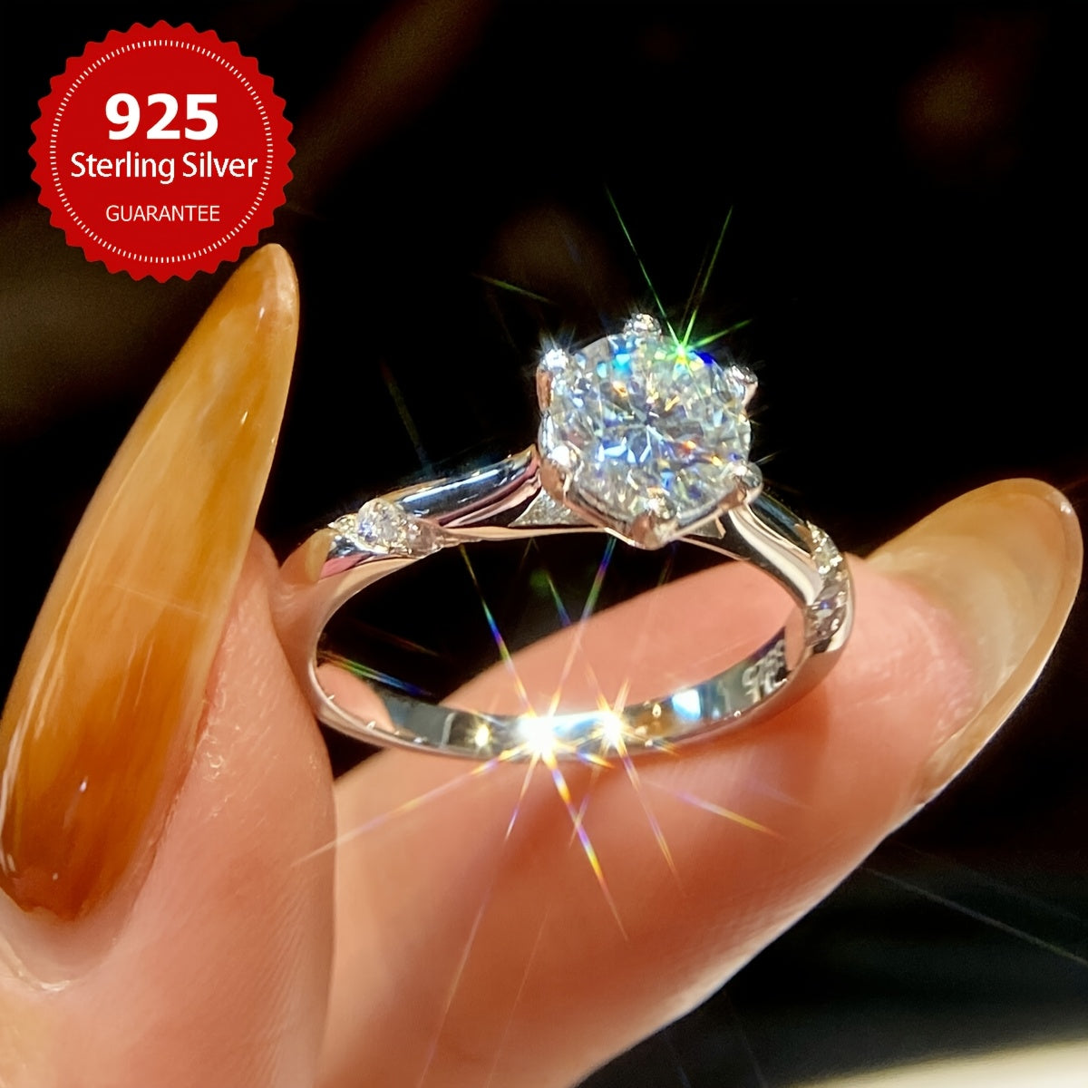 1pc Glamorous 1CT Moissanite Ring S925 Sterling Silvery Promise Wedding EngaSynthetic Gemstoneent Rings for Women Wedding Season Jewelry Anniversary Solitaire Ring Thanksgiving Valentine's Day Gift for Ladies Noble Luxury Bri