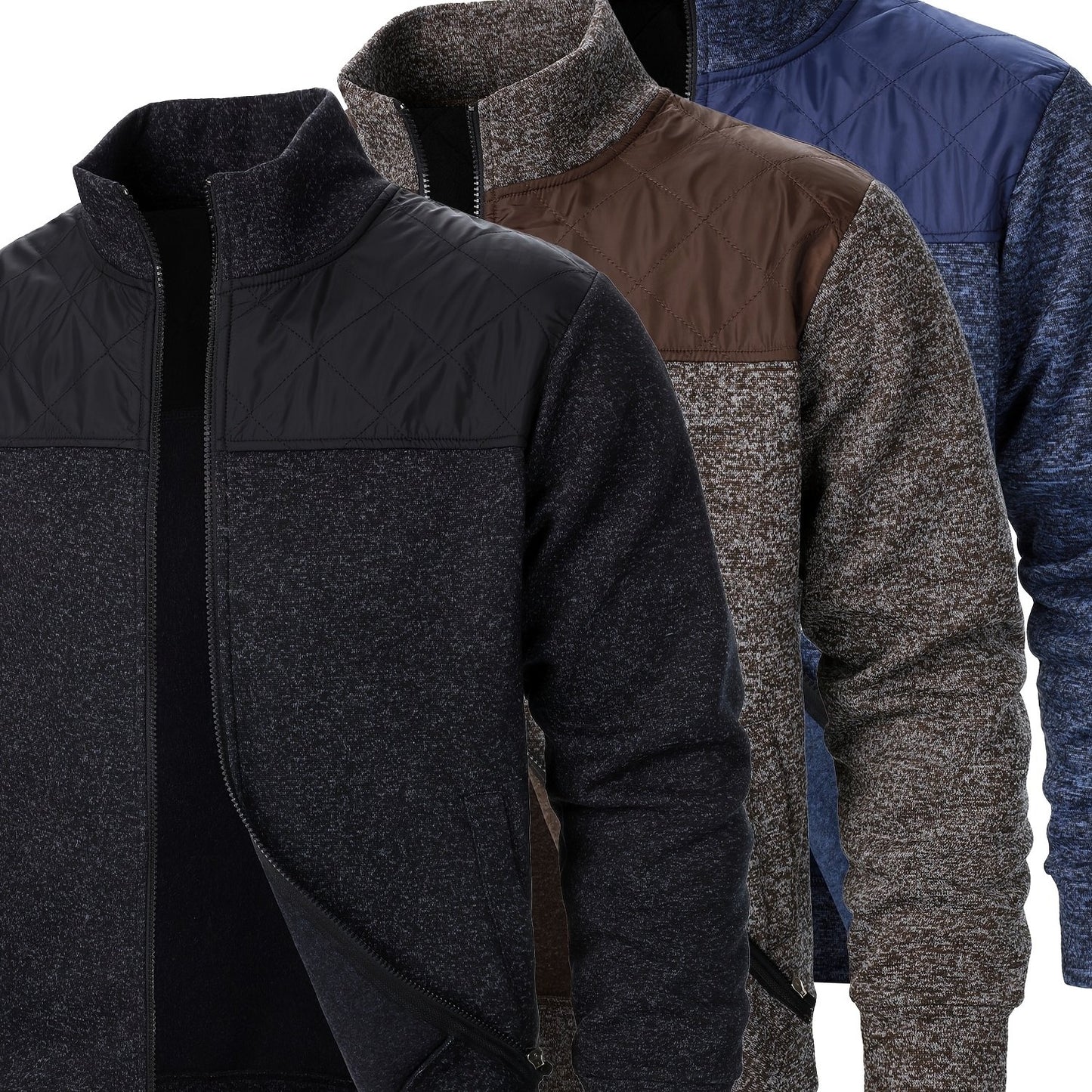 Lot de 3 Sweatshirts Homme en Polaire – Zip, Marron, Manches Longues, Col Montant, Décontracté, Golf et Camping, Lavable en Machine