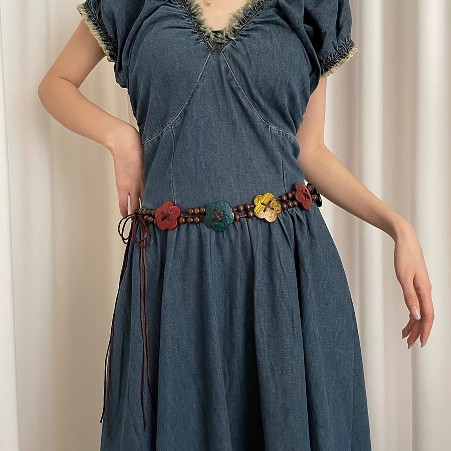 Ceinture bohème à perles et fleurs pour femmes – Parfaite pour sorties en soirée, tenues décontractées, fêtes et trajets quotidiens