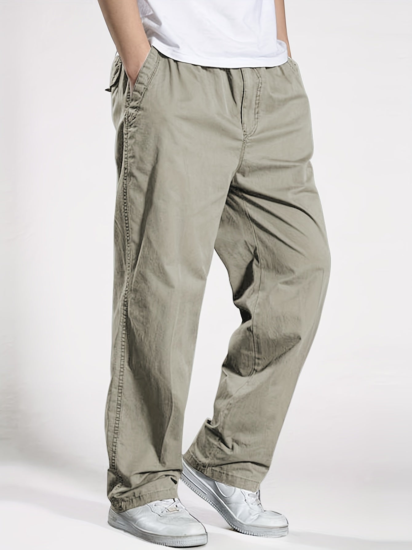 Lot de 3 Pantalons Cargo Homme – Taille Élastique à Cordon, Coupe Ample, Couleurs Unie, Poches, Printemps/Automne