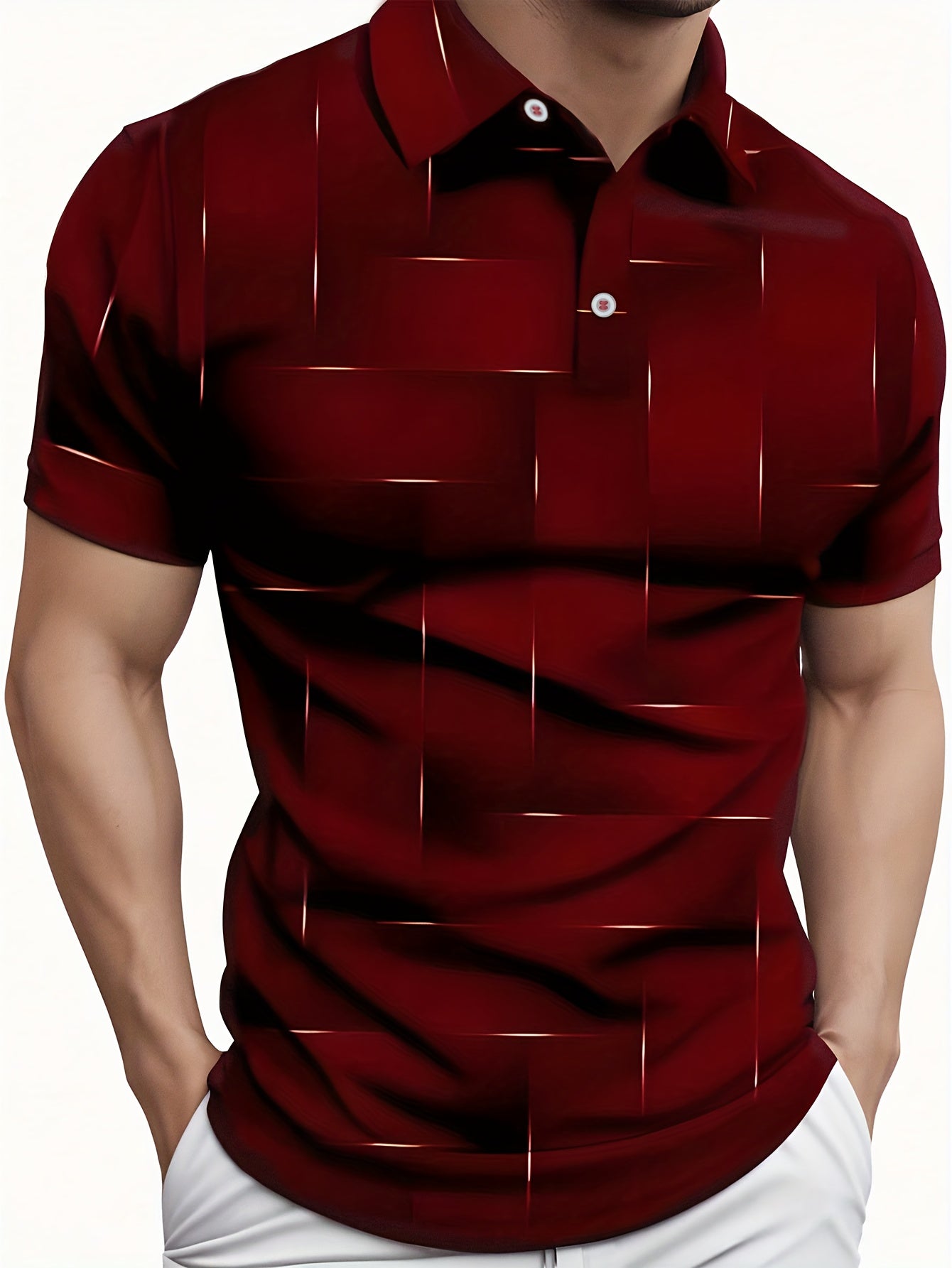 Men's Stylish Black & Golden Geometric Print Shirt - Short Sleeve, Casual Golf Sportswear, Digital Printing, Button-Up Collar, Polyester, All-Season Wear