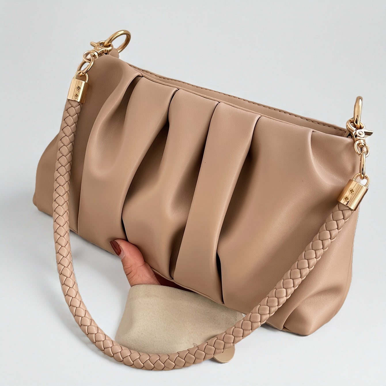 Sac épaule beige élégant – plissé, polyvalent, pour quotidien et voyage