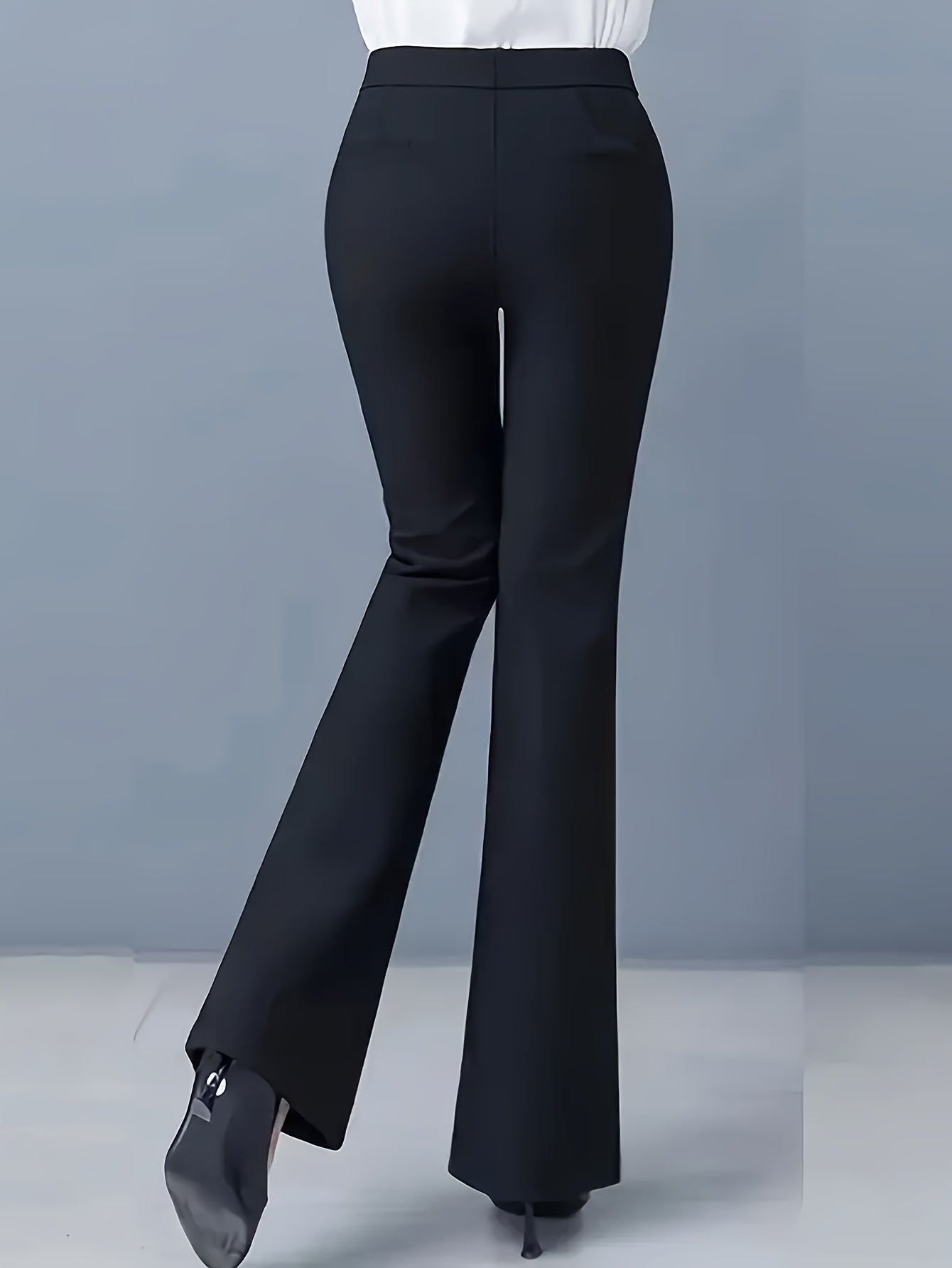 Jeans Femme Évasé – Taille Haute, Jambe Effilée, Noir, Décontracté, Automne, Extensible et Lavable