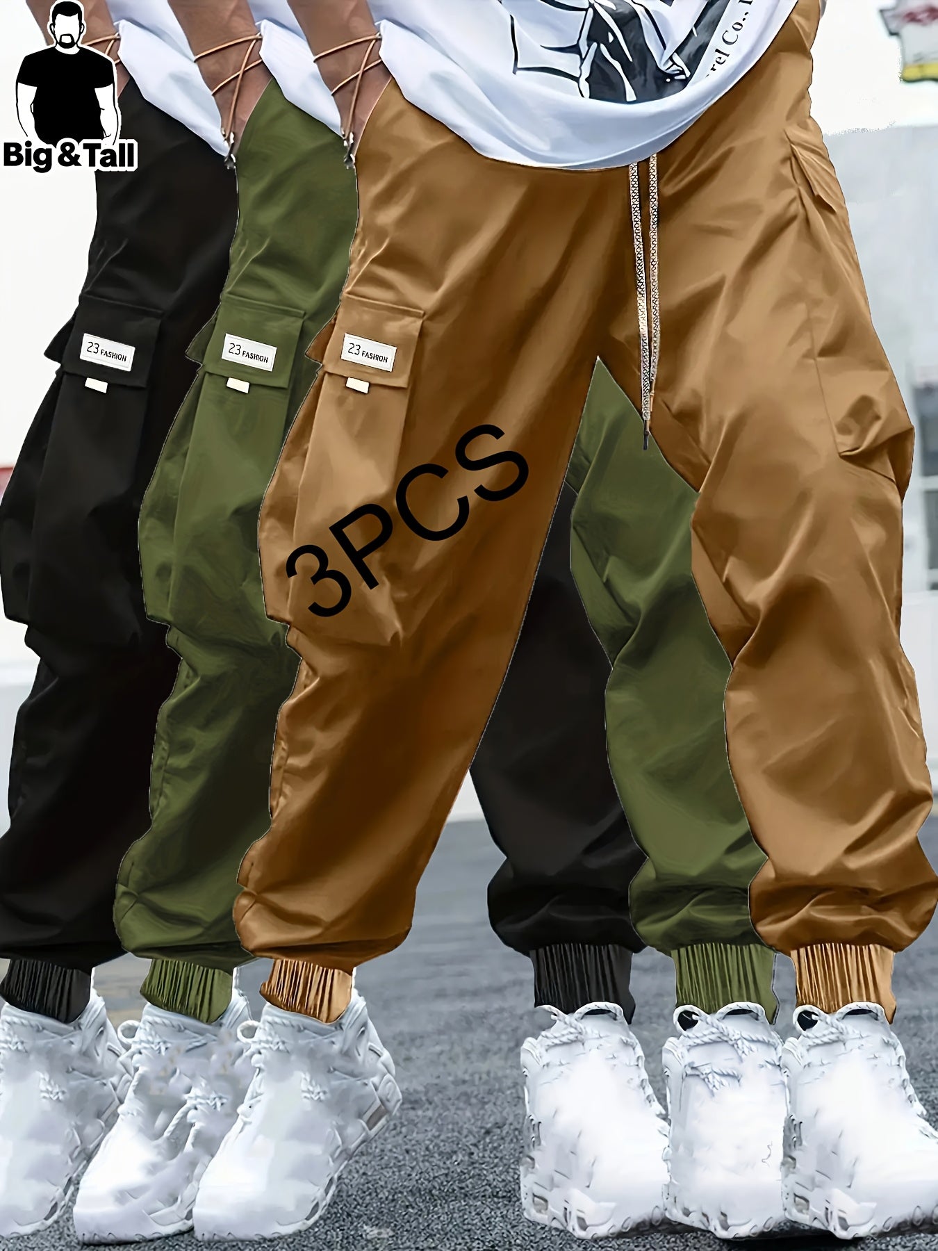 Ensemble pantalon cargo grande taille pour homme (3 pièces) – robustes, multi-poches cargo, tissu non extensible, toutes saisons, idéals construction, randonnée et usage quotidien, style décontracté et durable